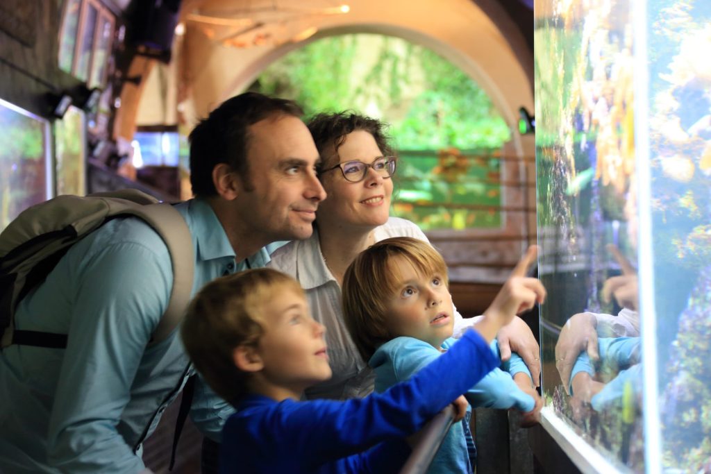 Eine Familie besucht das Limousin-Aquarium